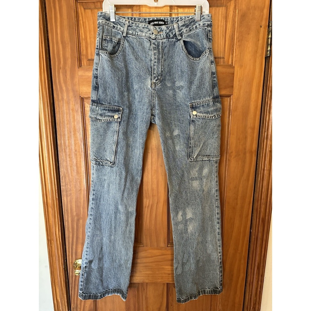 Aelfric Eden Men's 30x30 Cross Flame Cargo Denim Jeans Blue